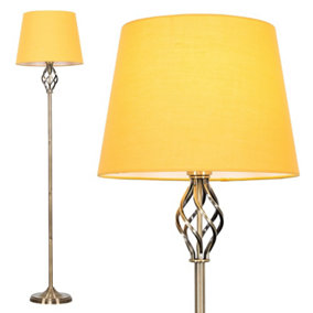 ValueLights Traditional Style Antique Brass Barley Twist Floor Lamp With Mustard Light Shade