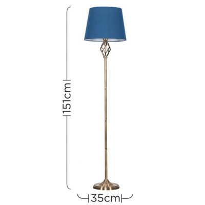 ValueLights Traditional Style Antique Brass Barley Twist Floor Lamp With Navy Blue Light Shade