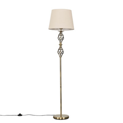 ValueLights Traditional Style Antique Brass Double Twist Floor Lamp With Beige Shade