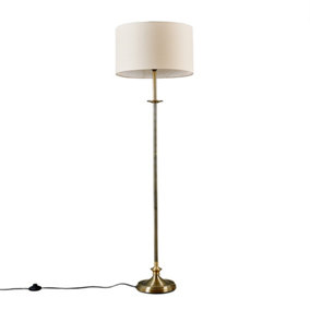 ValueLights Traditional Style Antique Brass Sconce Floor Lamp With Beige Drum Shade