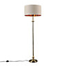 ValueLights Traditional Style Antique Brass Sconce Floor Lamp With Beige Gold Drum Shade