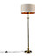 ValueLights Traditional Style Antique Brass Sconce Floor Lamp With Beige Gold Drum Shade