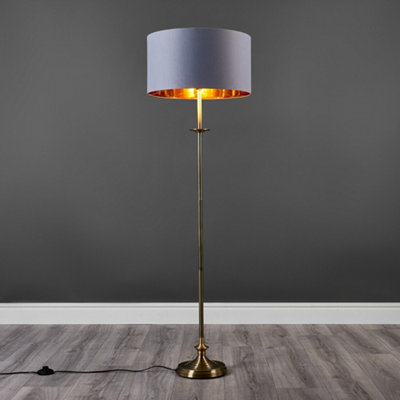 ValueLights Traditional Style Antique Brass Sconce Floor Lamp With Grey Gold Drum Shade