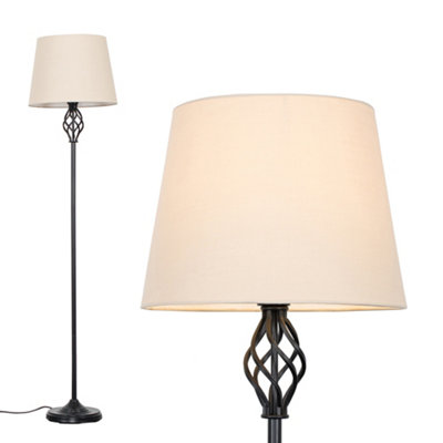 ValueLights Traditional Style Black Barley Twist Floor Lamp With Beige Light Shade