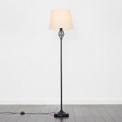 ValueLights Traditional Style Black Barley Twist Floor Lamp With Beige Light Shade