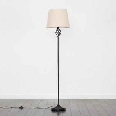 ValueLights Traditional Style Black Barley Twist Floor Lamp With Beige Light Shade