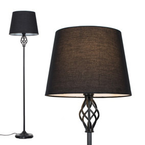 ValueLights Traditional Style Black Barley Twist Floor Lamp With Black Tapered Light Shade