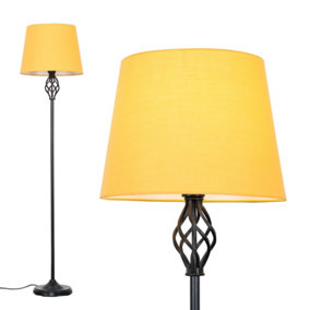 ValueLights Traditional Style Black Barley Twist Floor Lamp With Mustard Light Shade