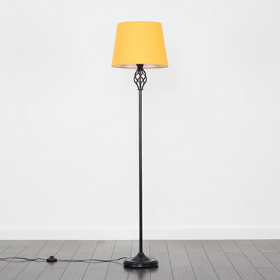 ValueLights Traditional Style Black Barley Twist Floor Lamp With Mustard Light Shade