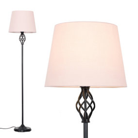 ValueLights Traditional Style Black Barley Twist Floor Lamp With Pink Light Shade