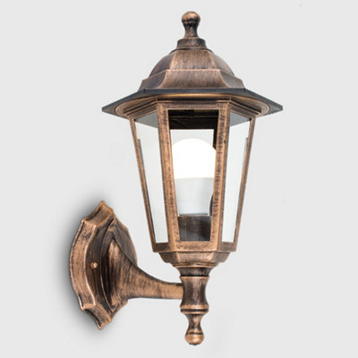ValueLights Traditional Style Black/Gold Outdoor Security IP44 Rated Wall Light Lantern