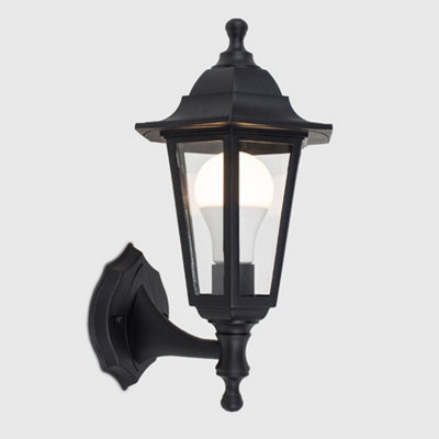 ValueLights Traditional Style Black Outdoor Security IP44 Rated Wall Light Lantern - Includes 15w LED GLS Bulb 6500K Cool White