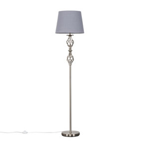 ValueLights Traditional Style Brushed Chrome Double Twist Floor Lamp With Grey Shade