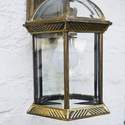 ValueLights Traditional Style IP23 Rated Brushed Gold Aluminium Hanging Outdoor Garden Wall Light