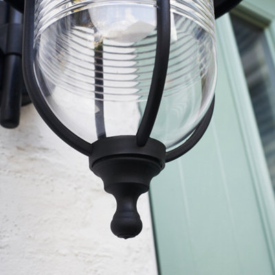 ValueLights Traditional Style IP44 Rated Outdoor Fishermans Wall Light Black Finish With Clear Shade