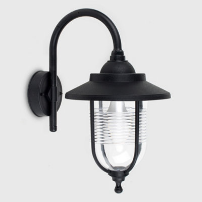 ValueLights Traditional Style IP44 Rated Outdoor Fishermans Wall Light Black Finish With Clear Shade