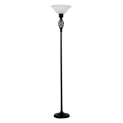 ValueLights Traditional Style Satin Black Barley Twist Floor Lamp With Frosted Shade