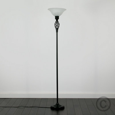 ValueLights Traditional Style Satin Black Barley Twist Floor Lamp With Frosted Shade