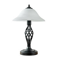 ValueLights Traditional Style Satin Black Barley Twist Table Lamp With Frosted Shade