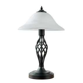 ValueLights Traditional Style Satin Black Barley Twist Table Lamp With Frosted Shade