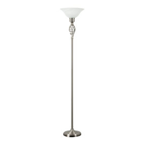 ValueLights Traditional Style Satin Nickel Barley Twist Floor Lamp With Frosted Shade