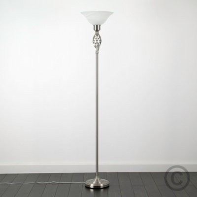 ValueLights Traditional Style Satin Nickel Barley Twist Floor Lamp With Frosted Shade