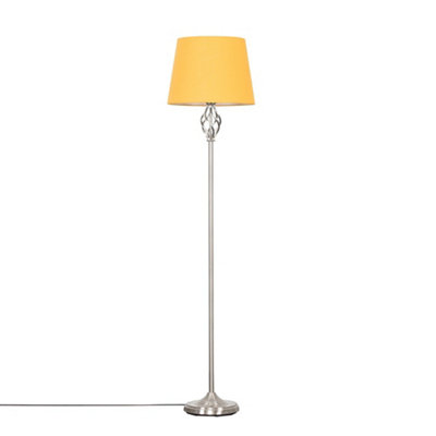 ValueLights Traditional Style Satin Nickel Barley Twist Floor Lamp With Mustard Light Shade