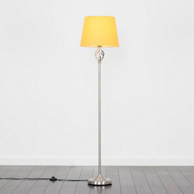ValueLights Traditional Style Satin Nickel Barley Twist Floor Lamp With Mustard Light Shade