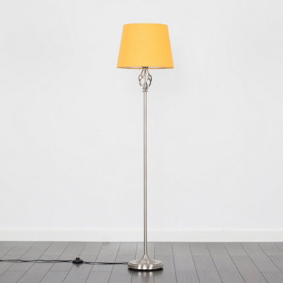 ValueLights Traditional Style Satin Nickel Barley Twist Floor Lamp With Mustard Light Shade