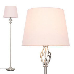ValueLights Traditional Style Satin Nickel Barley Twist Floor Lamp With Pink Light Shade