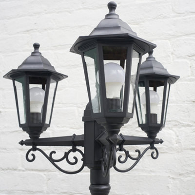 ValueLights Traditional Victorian Style 2.2m Black 3 Way IP44 Rated Wired Outdoor Garden Lamp Post Light