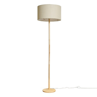 ValueLights Triston Single Stem Natural Light Wood Floor Lamp with Beige Drum Shade