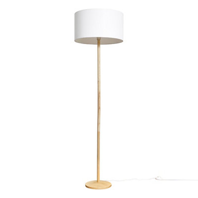 ValueLights Triston Single Stem Natural Light Wood Floor Lamp with White Drum Shade