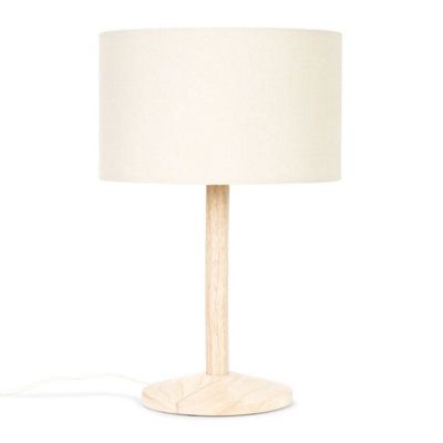 ValueLights Triston Single Stem Natural Light Wood Table Lamp with Beige Drum Shade