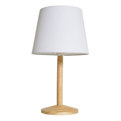 ValueLights Triston Single Stem Natural Light Wood Table Lamp with White Drum Shade