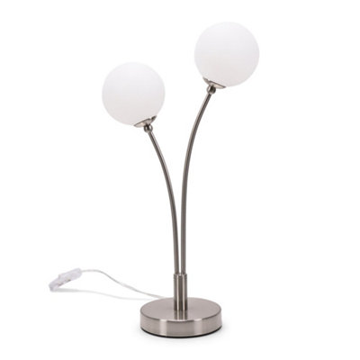 ValueLights Velika Chrome 2 Way Double Bedside Table Lamp with White Frosted Glass Globe Shades Light - LED Bulbs Included