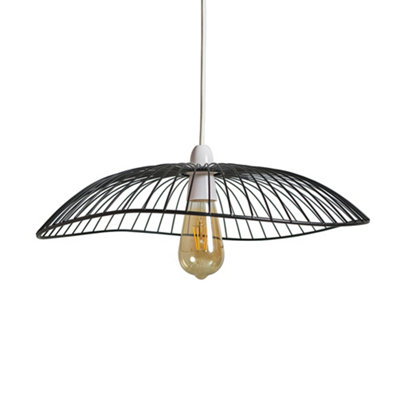 ValueLights Vella Wavy Umbrella Design Black Wire Ceiling Pendant Light Shade