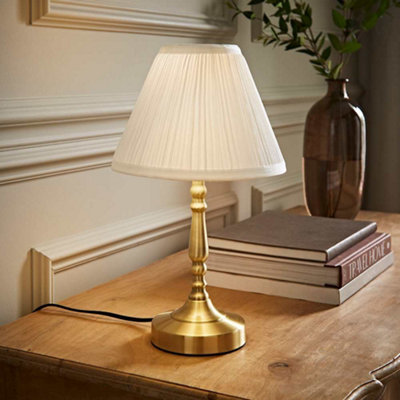 ValueLights Vintage Antique Brass Touch Table Lamp With Pleated Cream ...