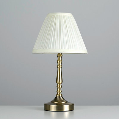 ValueLights Vintage Antique Brass Touch Table Lamp With Pleated Cream Shade