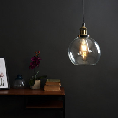 ValueLights Vintage Black And Gold Ceiling Pendant And Clear Glass