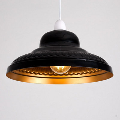 ValueLights Vintage Retro Style Gloss Black and Gold Metal Easy Fit Ceiling Pendant Lamp Shade