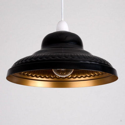 ValueLights Vintage Retro Style Gloss Black and Gold Metal Easy Fit Ceiling Pendant Lamp Shade