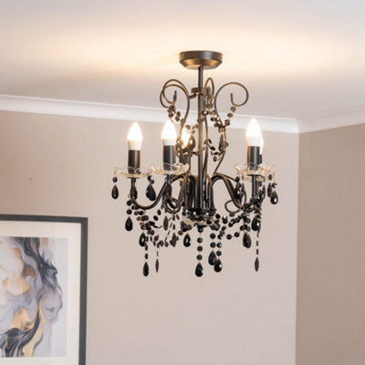 ValueLights Viscount Black 5 Way Ceiling Light Chandelier Fitting with Clear Acrylic Jewel Droplets