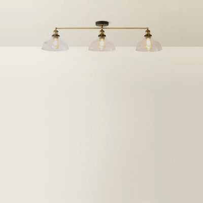 ValueLights Wallace Industrial 3 Way Black and Gold Ceiling Light Fitting with Glass Light Shades