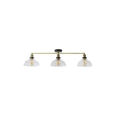ValueLights Wallace Industrial 3 Way Black and Gold Ceiling Light Fitting with Glass Light Shades
