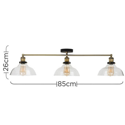 ValueLights Wallace Industrial 3 Way Black and Gold Ceiling Light Fitting with Glass Light Shades