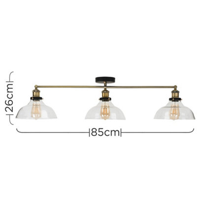 ValueLights Wallace Industrial 3 Way Black and Gold Ceiling Light Fitting with Glass Light Shades
