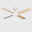 ValueLights White 42" Ceiling Fan with Light & Beech/White Reversible Blades - Complete with 1 x 4w LED ES E27 Golfball Light Bulb