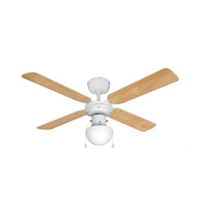ValueLights White 42" Modern Ceiling Fan With Light And Beech White Reversible Blades