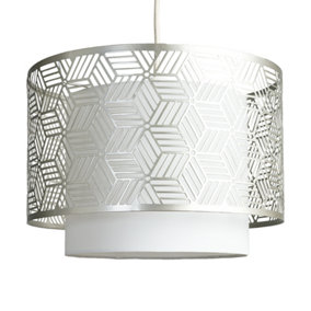 ValueLights White And Grey Geometric Design Cylinder Ceiling Pendant Light Shade